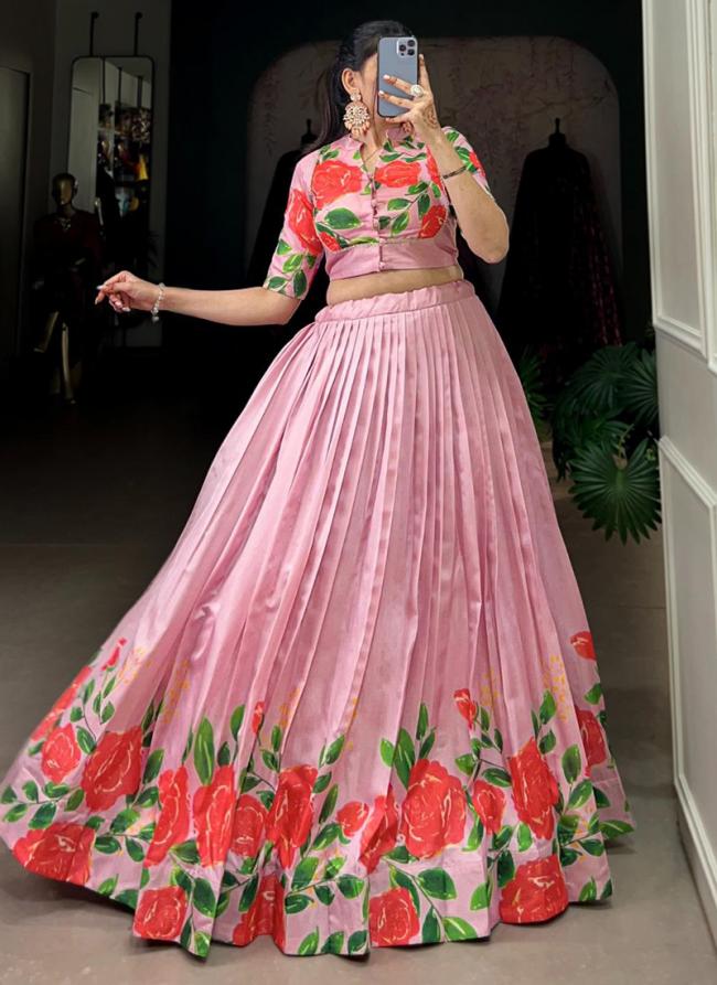 Tussar Silk Flamingo Casual Wear Printed Ready To Wear Lehenga Choli